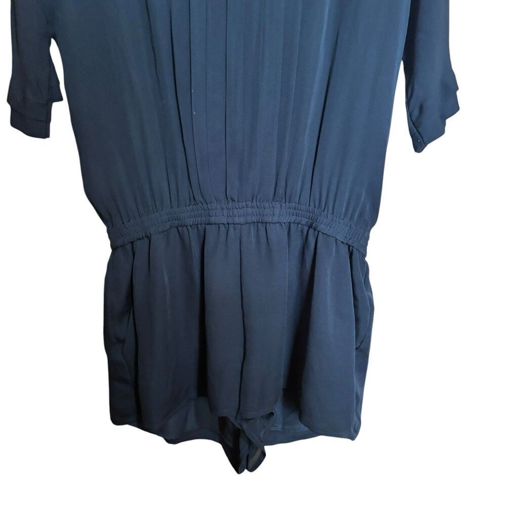 Joie Benoite Romper Womens Small Black Caviar Silk Smocked Waist Back Zipper - Picture 4 of 8